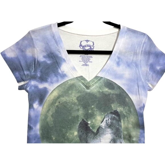 Y2K First Love Howling Wolf Graphic Tee V-Neck Womens S T Shirt Top - Picture 6 of 9